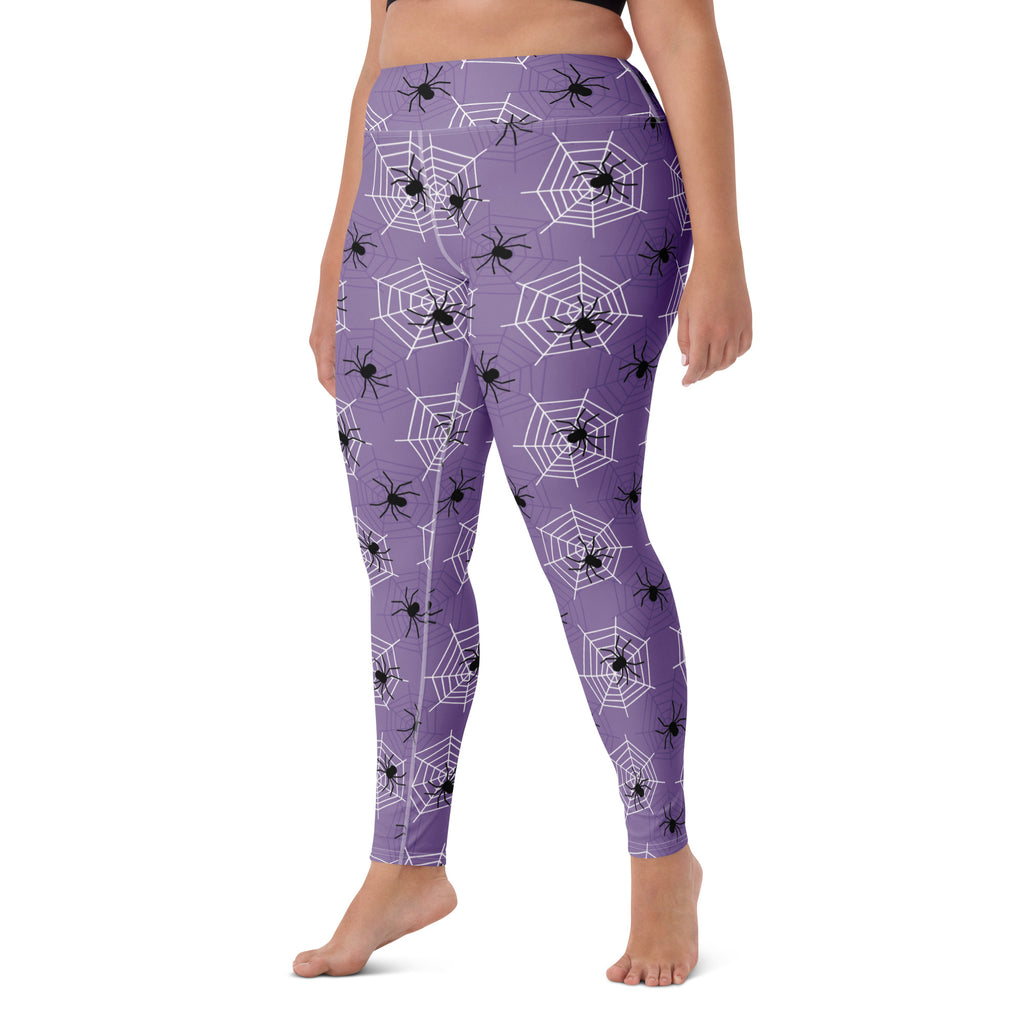 Women's Dark Purple Spider Halloween Buttery Soft Yoga Leggings - Quick Drying, High Waisted Comfort