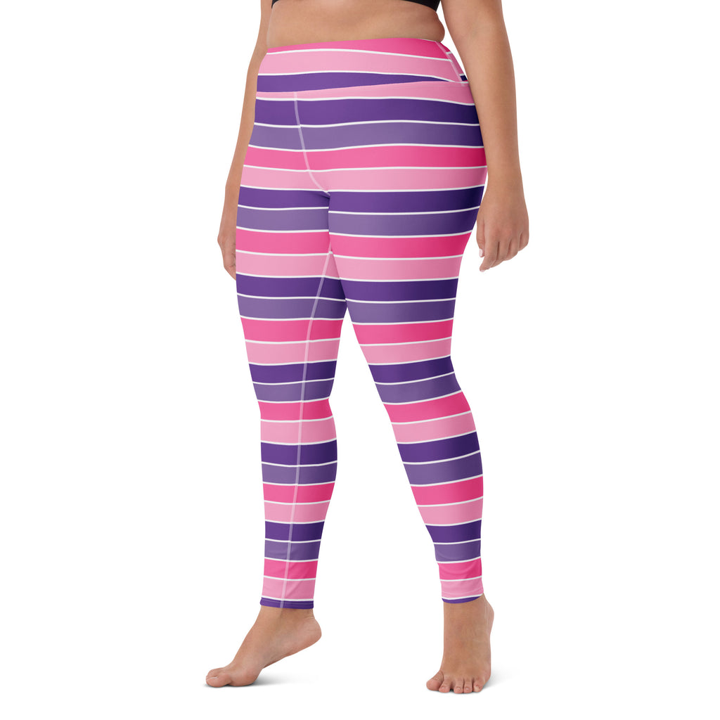 Women's Pink & Purple Striped Halloween Buttery Soft Yoga Leggings - Quick Drying, High Waisted Comfort