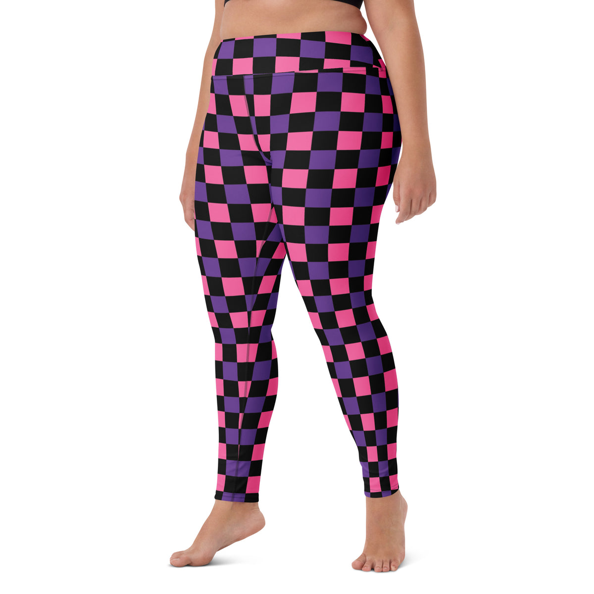 Women's Pink Purple Black Checkered Halloween Buttery Soft Yoga Leggings - Quick Drying, High Waisted Comfort