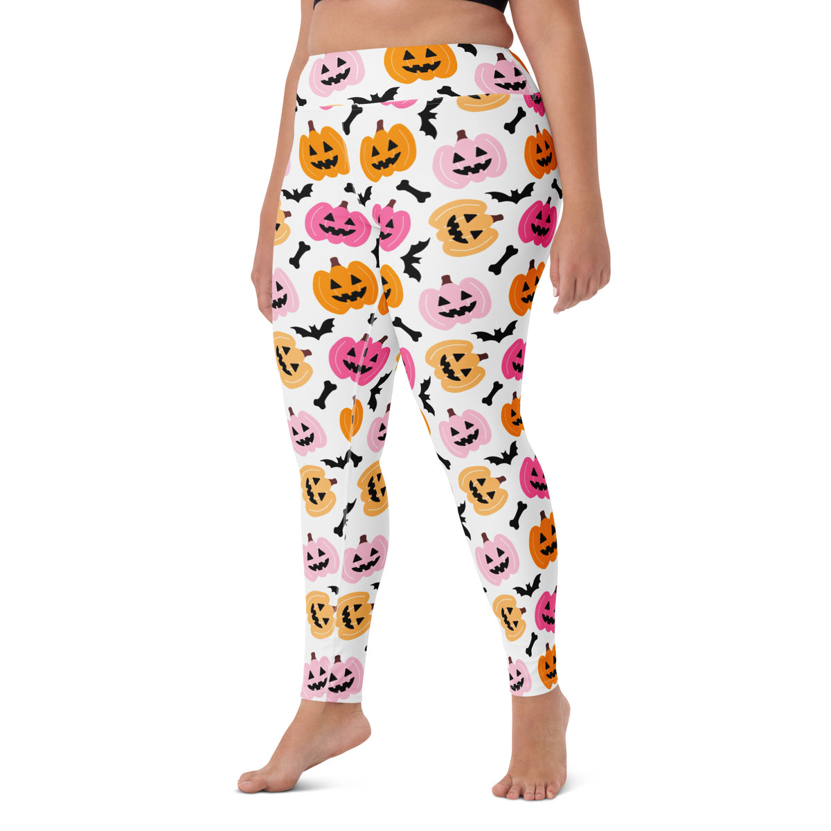Women's Pink & Orange Pumpkin Halloween Buttery Soft Yoga Leggings - Quick Drying, High Waisted Comfort