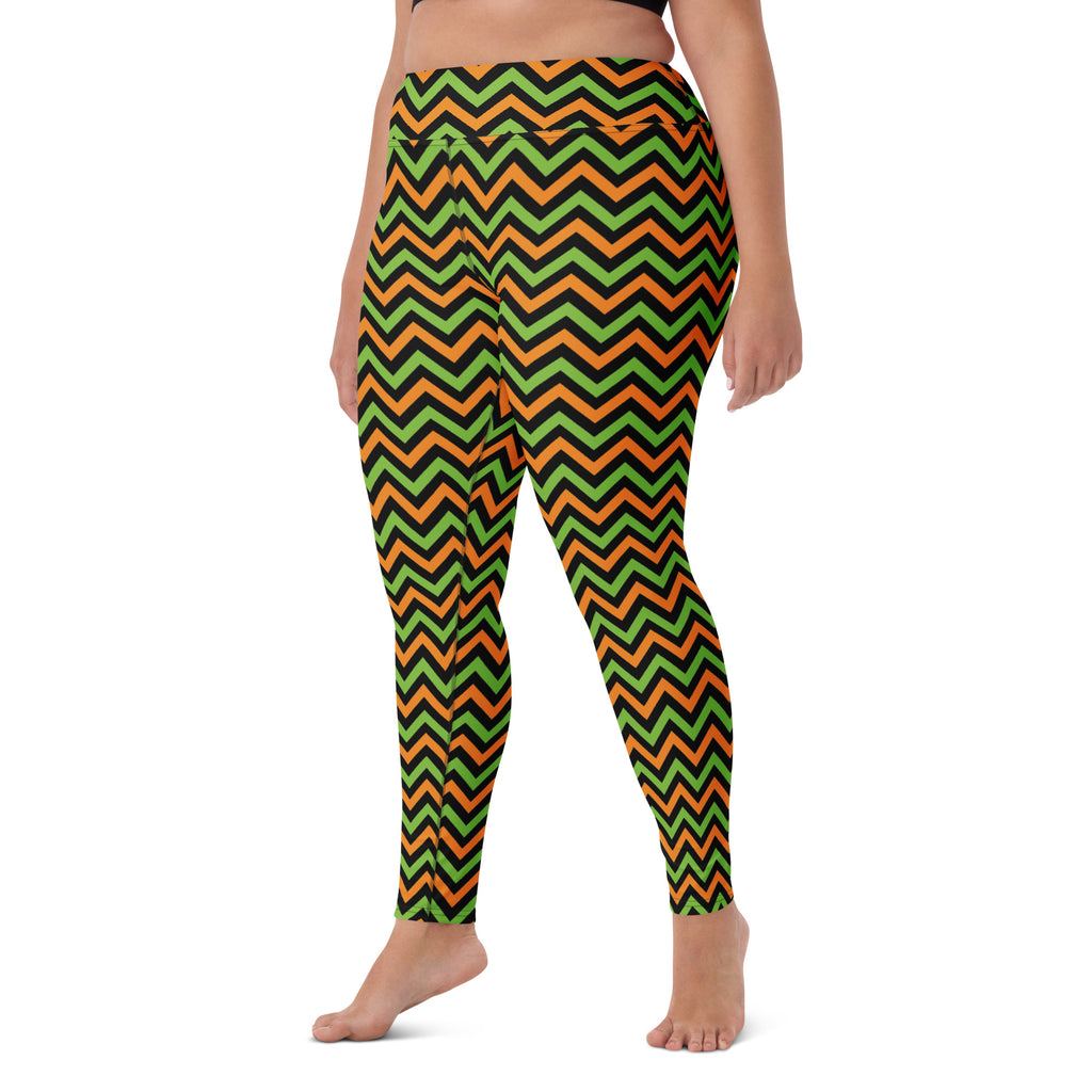 Women's Orange & Green Chevron Halloween Buttery Soft Yoga Leggings - Quick Drying, High Waisted Comfort