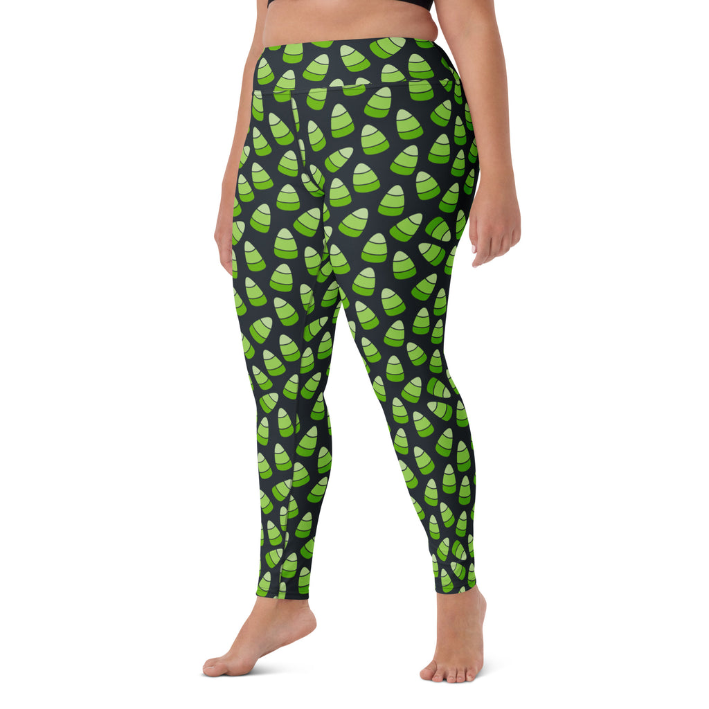 Women's Green Candy Corn Halloween Buttery Soft Yoga Leggings - Quick Drying, High Waisted Comfort