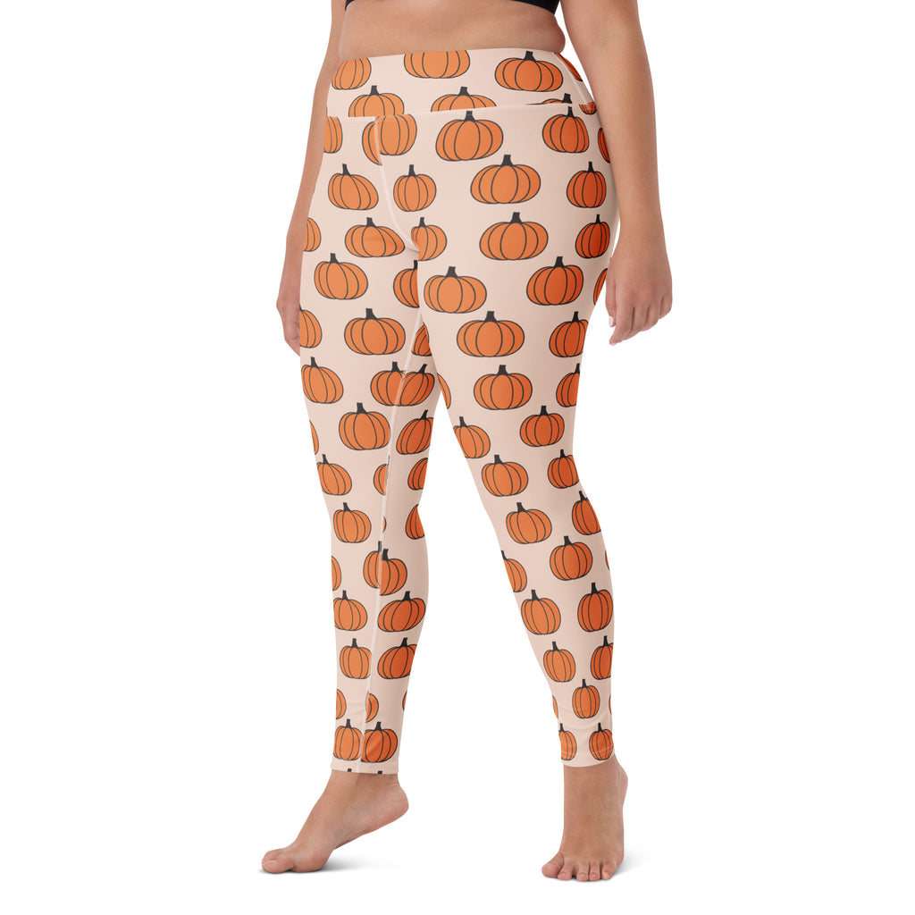 Women's Orange Pumpkin Patch Buttery Soft Yoga Leggings - Quick Drying, High Waisted Comfort