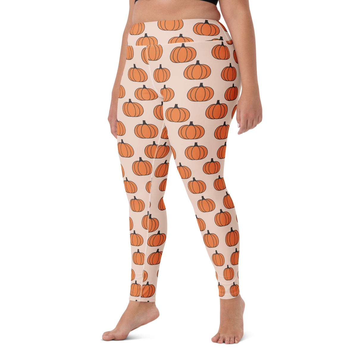 Women's Orange Pumpkin Patch Buttery Soft Yoga Leggings - Quick Drying, High Waisted Comfort