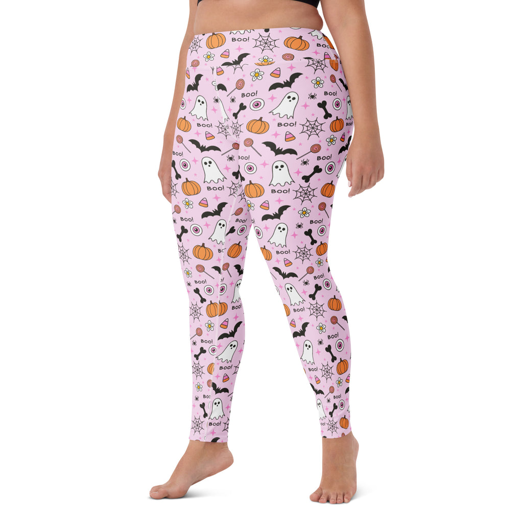 Women's Pink Cute Halloween Buttery Soft Yoga Leggings - Quick Drying, High Waisted Comfort