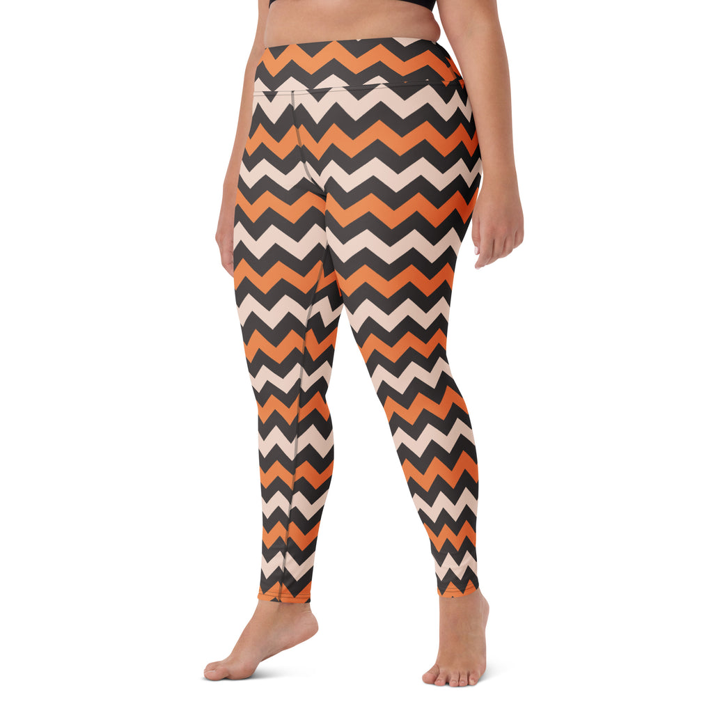 Women's Orange & Cream Chevron Halloween Buttery Soft Yoga Leggings - Quick Drying, High Waisted Comfort