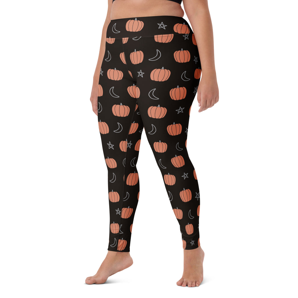Women's Black Pumpkin Halloween Buttery Soft Yoga Leggings - Quick Drying, High Waisted Comfort