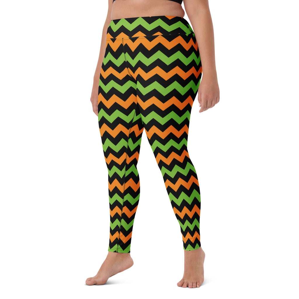 Women's Orange & Green Chevron Halloween Buttery Soft Yoga Leggings - Quick Drying, High Waisted Comfort