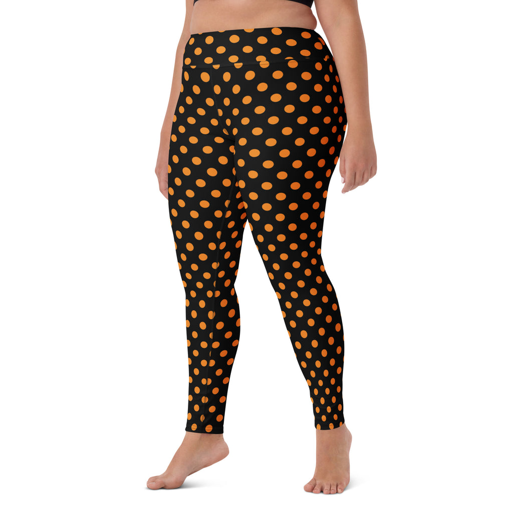 Women's Orange Polka Dot Halloween Buttery Soft Yoga Leggings - Quick Drying, High Waisted Comfort