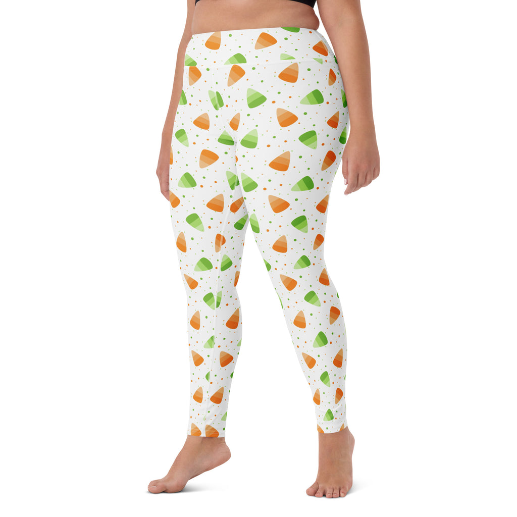 Women's Orange & Green Candy Corn Halloween Buttery Soft Yoga Leggings - Quick Drying, High Waisted Comfort