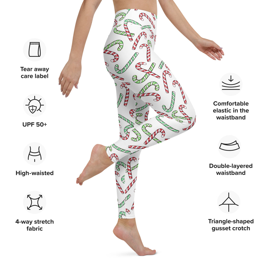 Women's Red & Green Candy Cane Christmas Buttery Soft Yoga Leggings