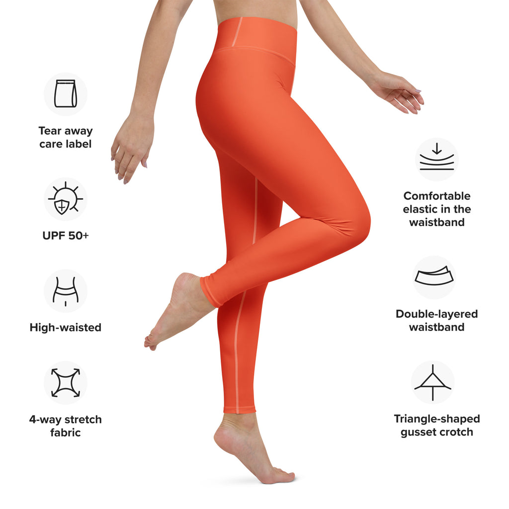 Bright orange womens high-waisted yoga leggings made from buttery soft 4-way stretch fabric with gusset crotch