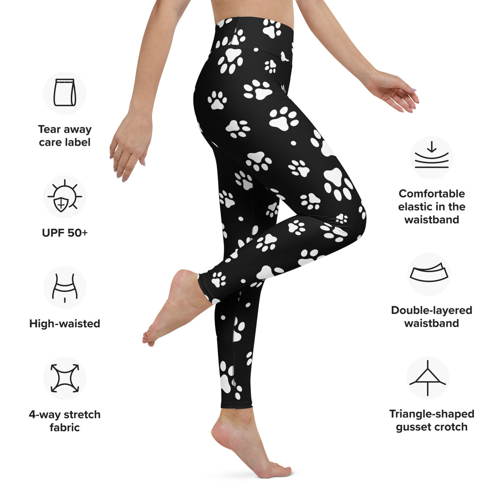 Women's Black Paw Print Buttery Soft Yoga Leggings
