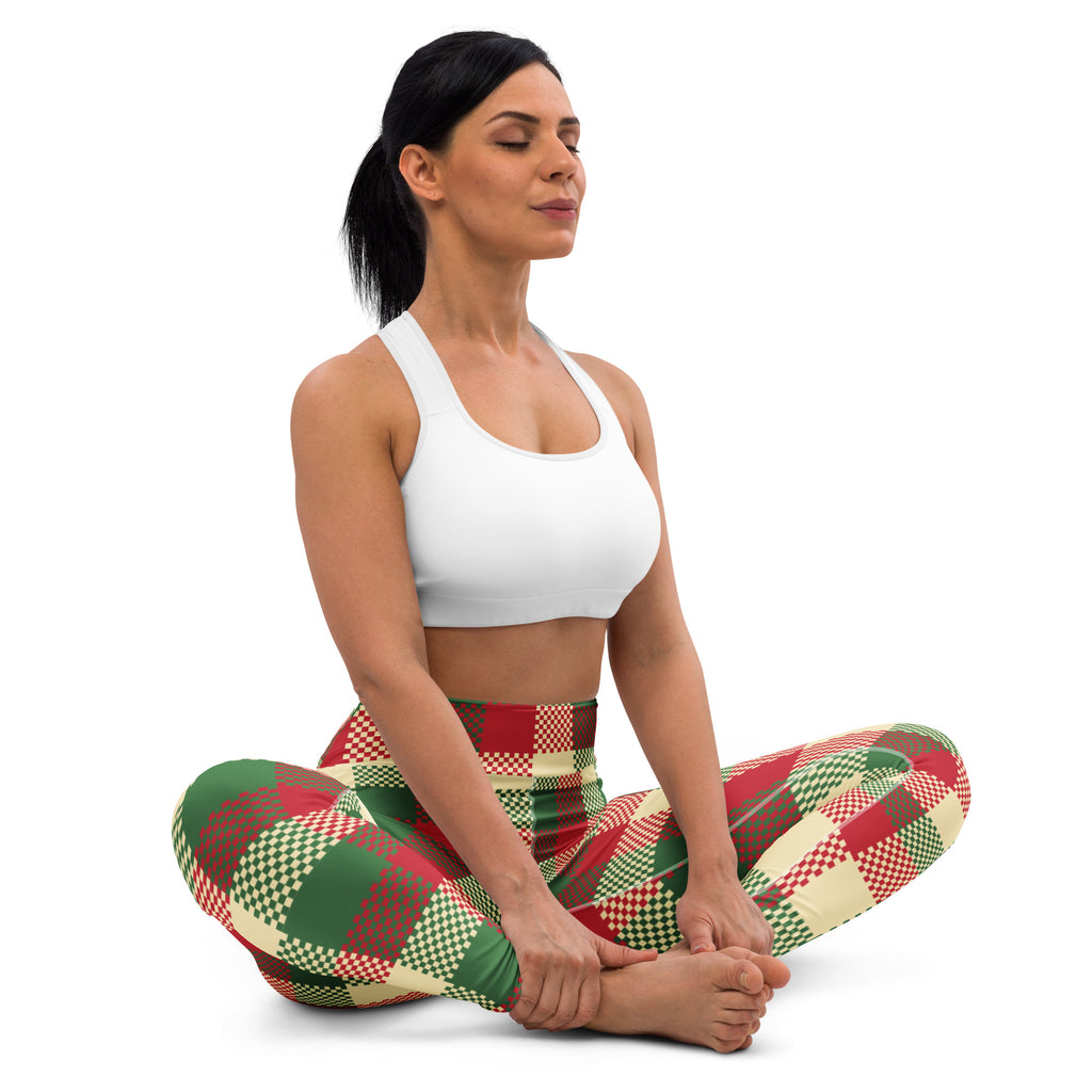 Women’s plaid Christmas buttery soft yoga leggings with red green and beige high-waisted design