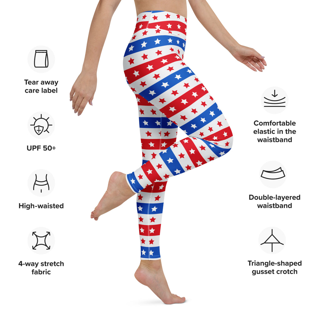 Women’s usa stars and stripes buttery soft high-waisted yoga leggings in red white and blue 4-way stretch fabric