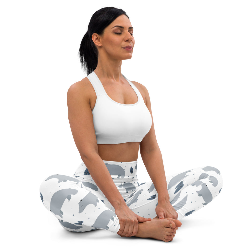 Women’s gray bear buttery soft yoga leggings with white and gray dolphin pattern for comfortable workouts