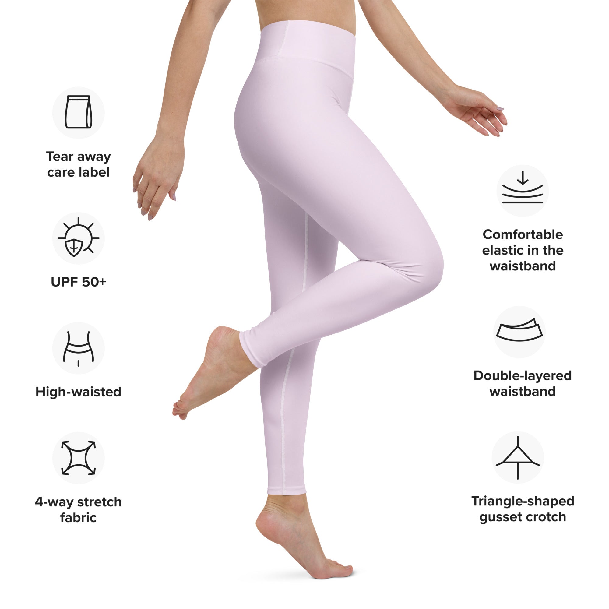 Women’s light purple buttery soft yoga leggings in light pink high waisted 4 way stretch fabric front view