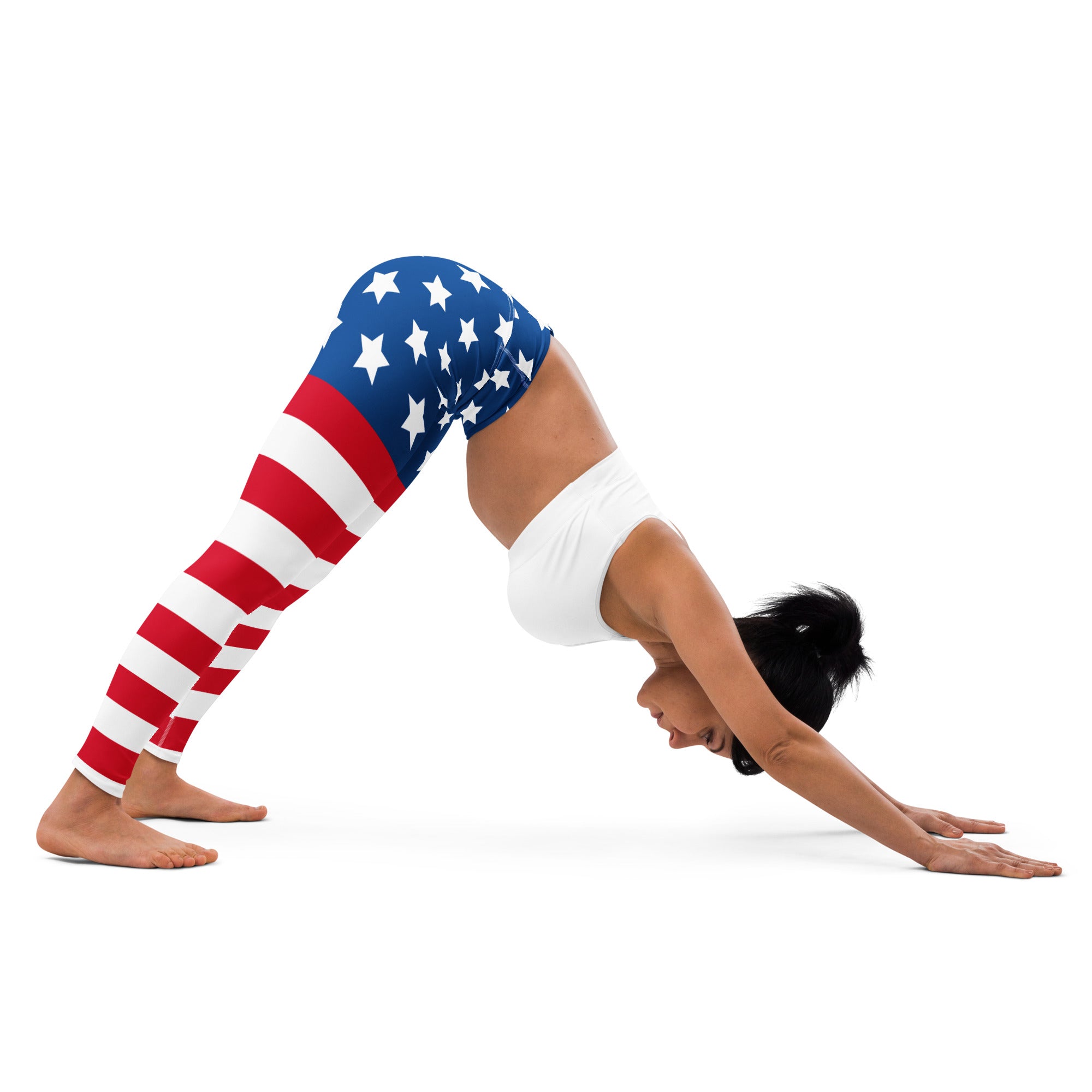 Womens american flag buttery soft yoga leggings with red white and blue stars and stripes design