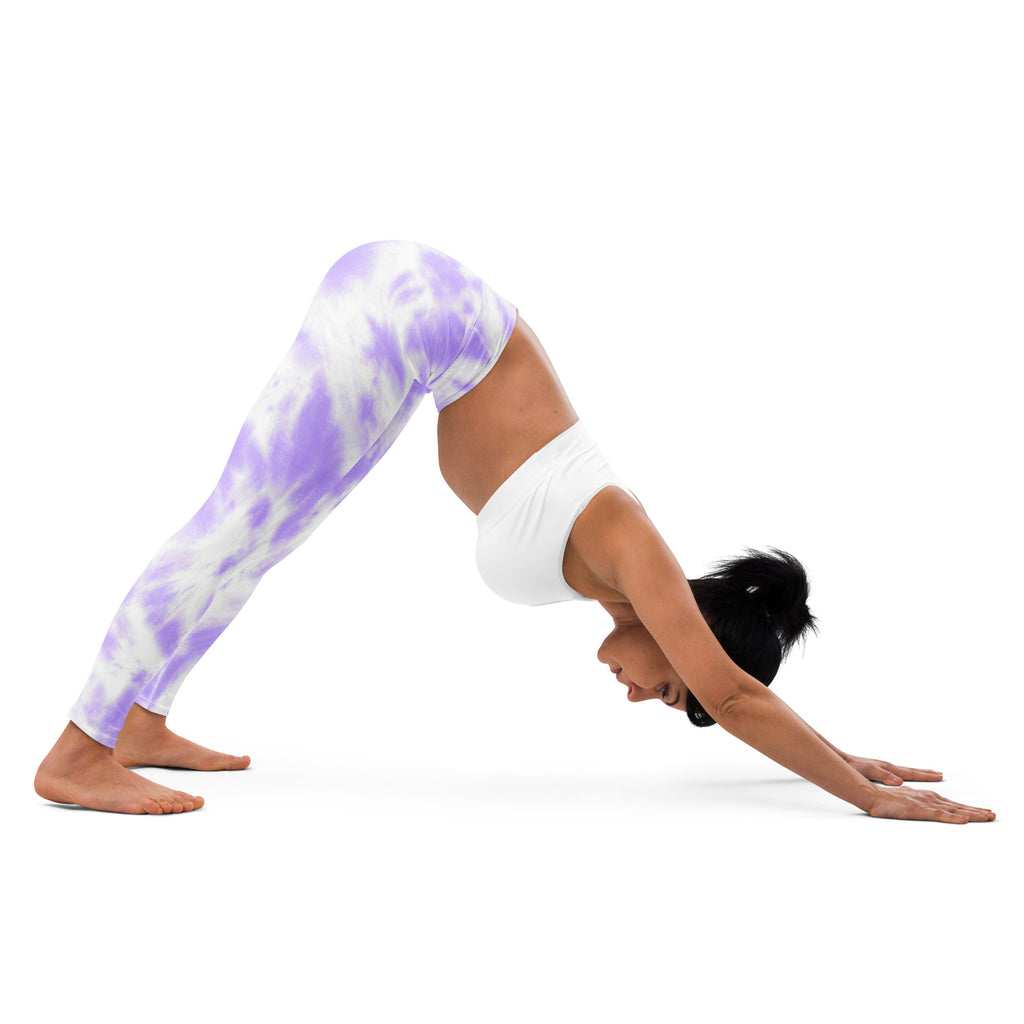 Women’s purple and white tie dye buttery soft yoga leggings perfect for comfortable activewear