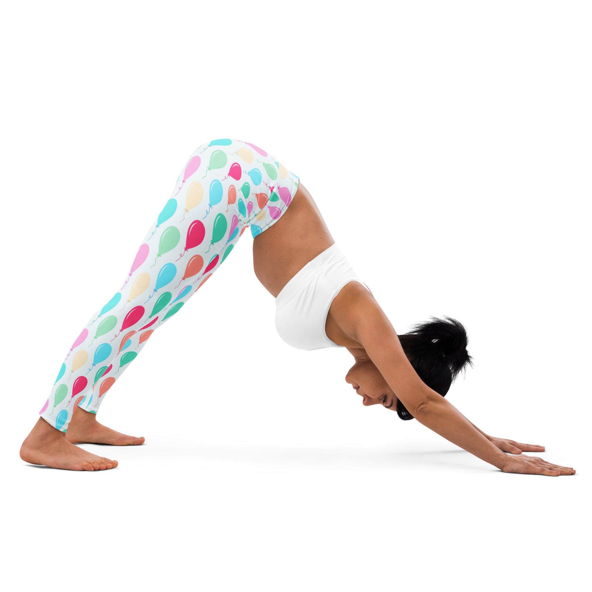 Women’s colorful birthday balloons buttery soft yoga leggings featuring vibrant multicolored balloon patterns