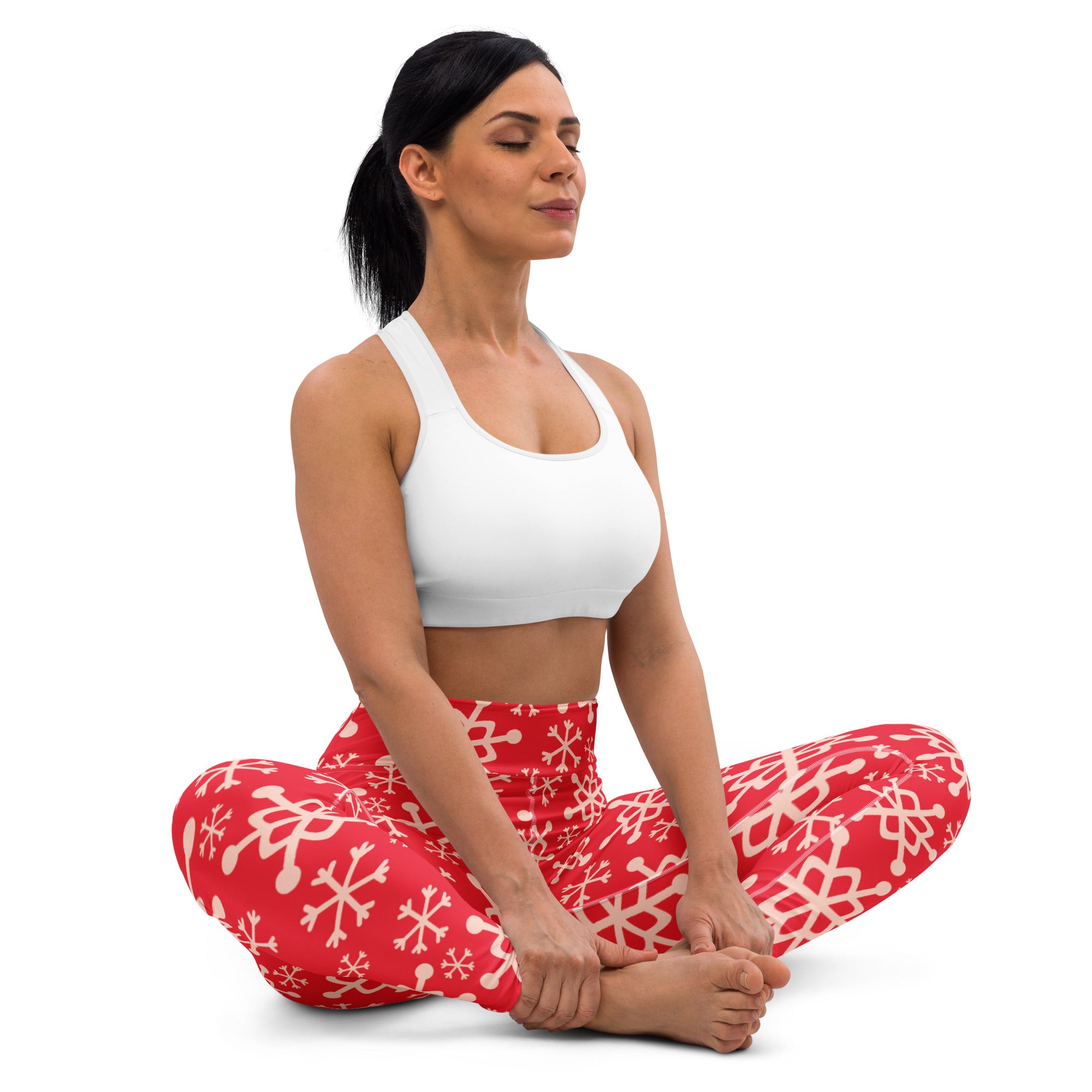 Women's Red Snowflake Buttery Soft Yoga Leggings
