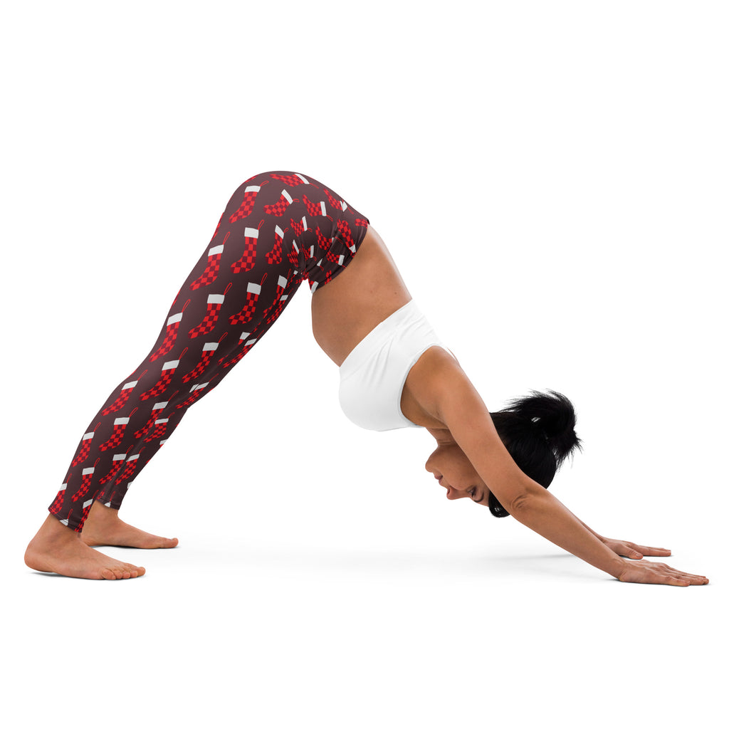 Women’s christmas stocking buttery soft yoga leggings with red and white geometric pattern and soft material