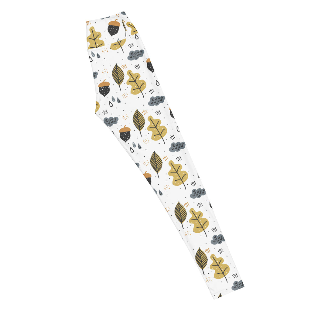 Women's Fall Leaves & Acorn Buttery Soft Yoga Leggings - Quick Drying, High Waisted Comfort
