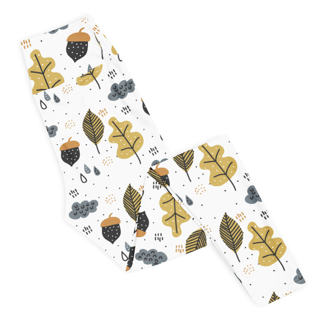 Women's Fall Leaves & Acorn Buttery Soft Yoga Leggings - Quick Drying, High Waisted Comfort