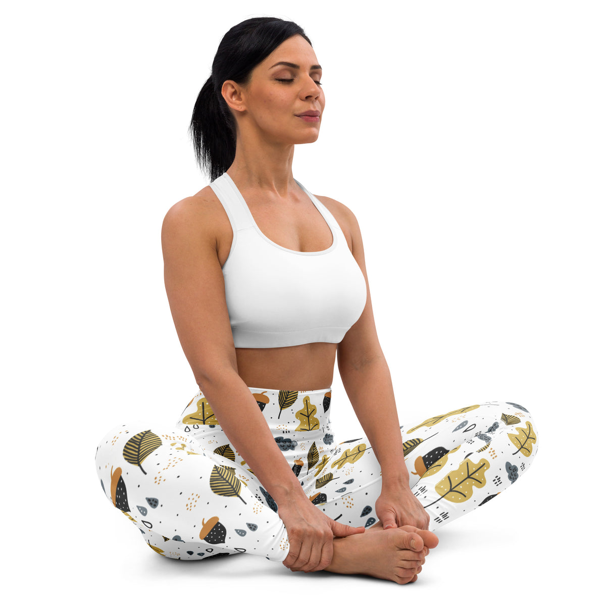 Women's Fall Leaves & Acorn Buttery Soft Yoga Leggings - Quick Drying, High Waisted Comfort