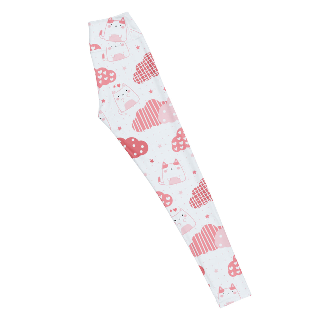 Women's Pink Cat Valentine Buttery Soft Yoga Leggings - Quick Drying, High Waisted Comfort