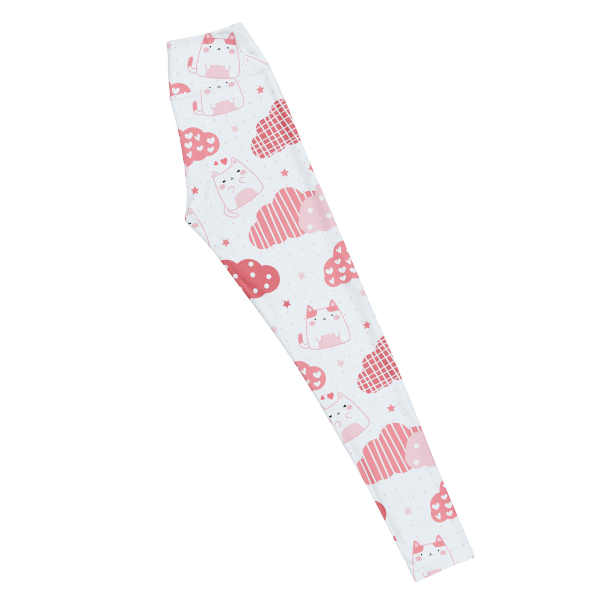 Women's Pink Cat Valentine Buttery Soft Yoga Leggings - Quick Drying, High Waisted Comfort