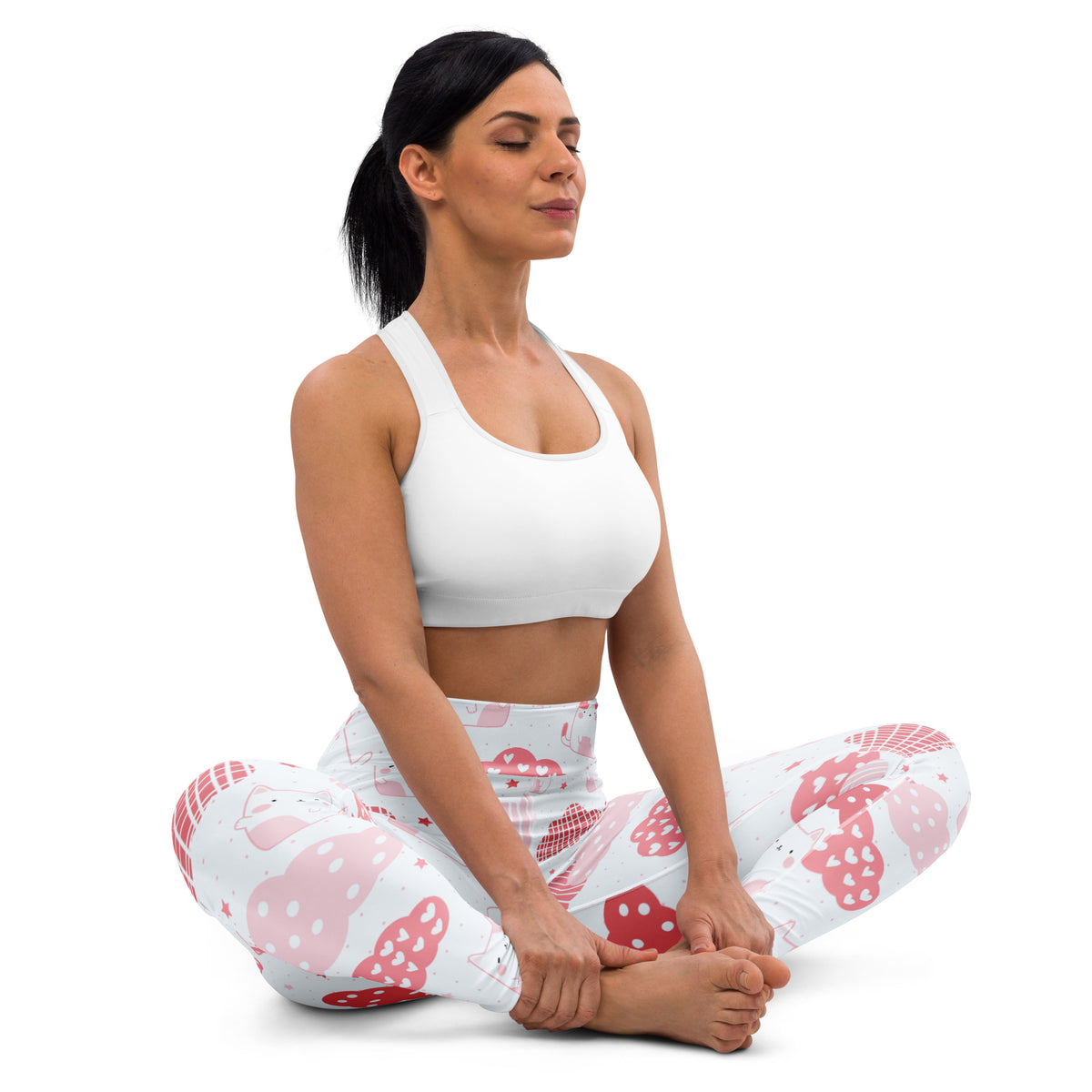Women's Pink Cat Valentine Buttery Soft Yoga Leggings - Quick Drying, High Waisted Comfort