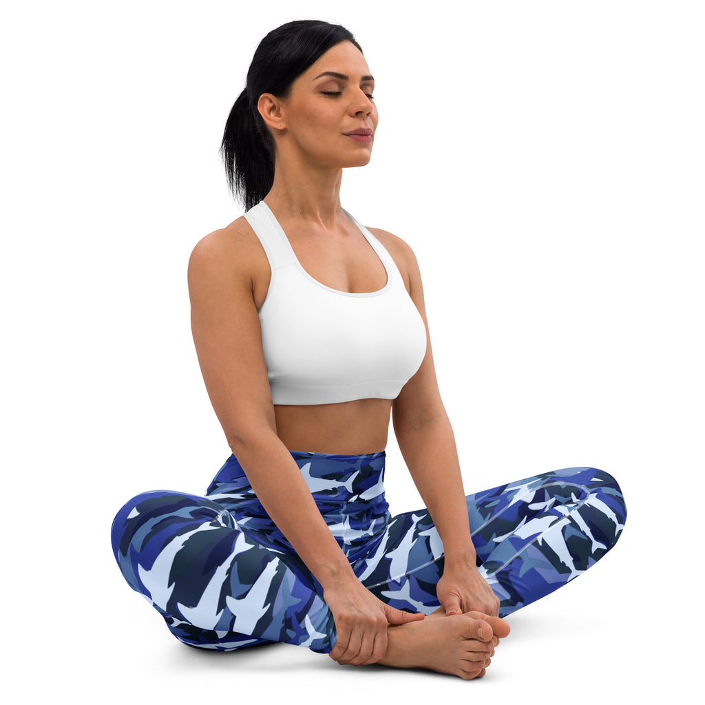 Women's Blue Shark Camouflage Buttery Soft Yoga Leggings - Quick Drying, High Waisted Comfort