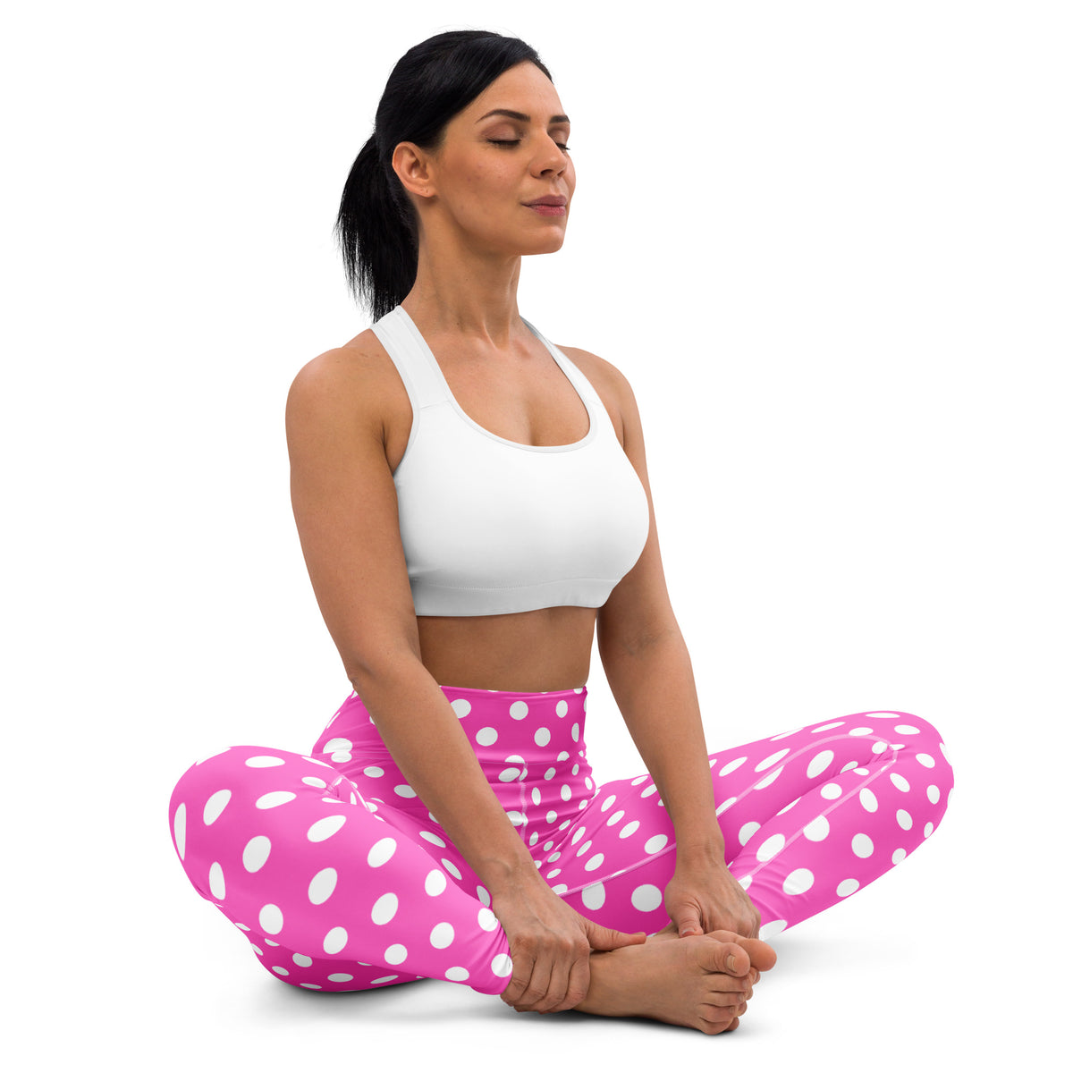 Women's Hot Pink Polka Dot Buttery Soft Yoga Leggings - Quick Drying, High Waisted Comfort