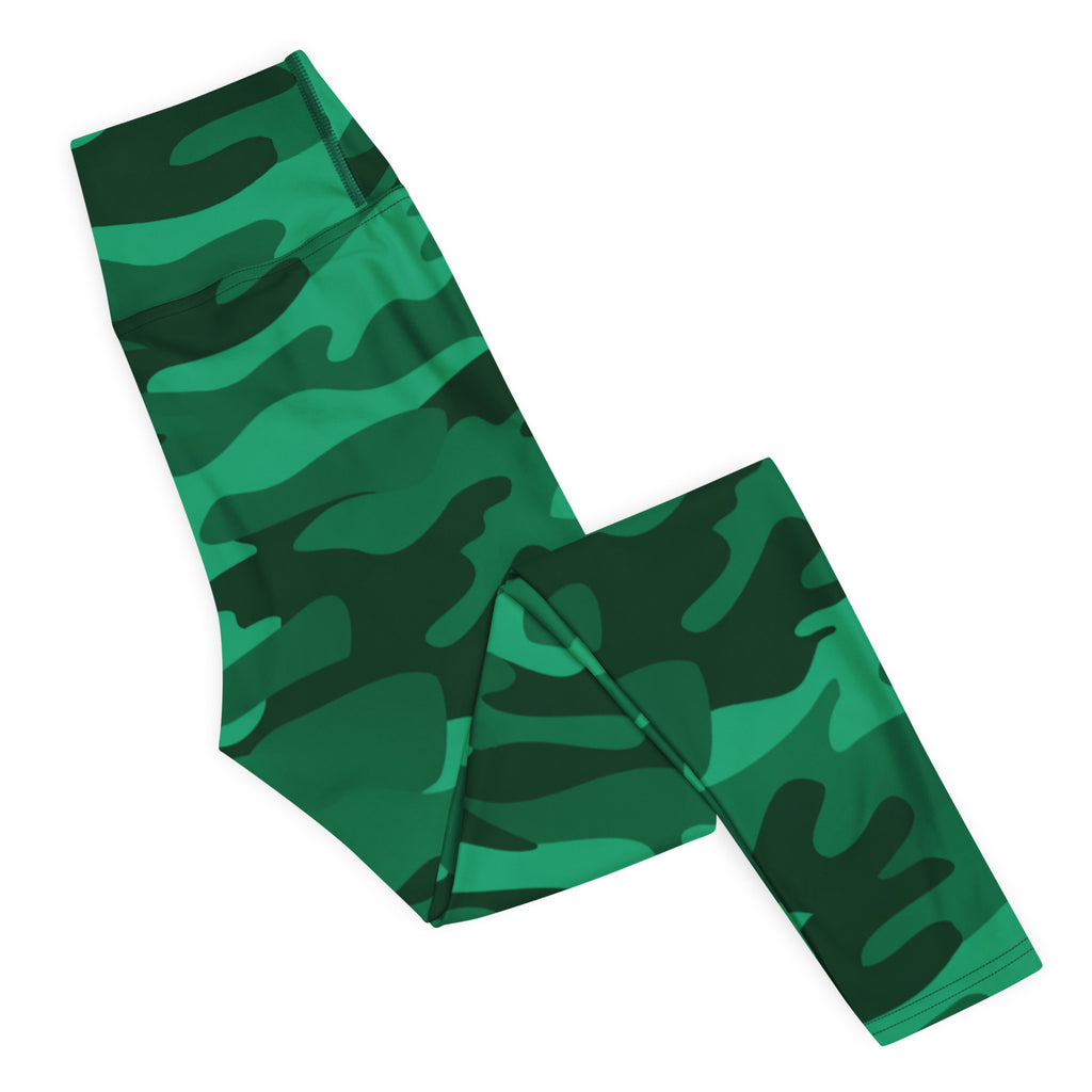Women's Green Camouflage Buttery Soft Yoga Leggings - Quick Drying, High Waisted Comfort
