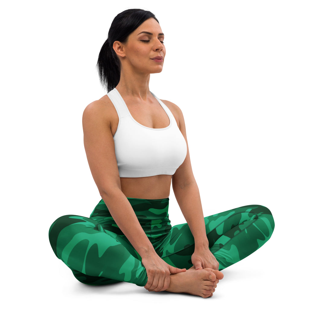 Women's Green Camouflage Buttery Soft Yoga Leggings - Quick Drying, High Waisted Comfort
