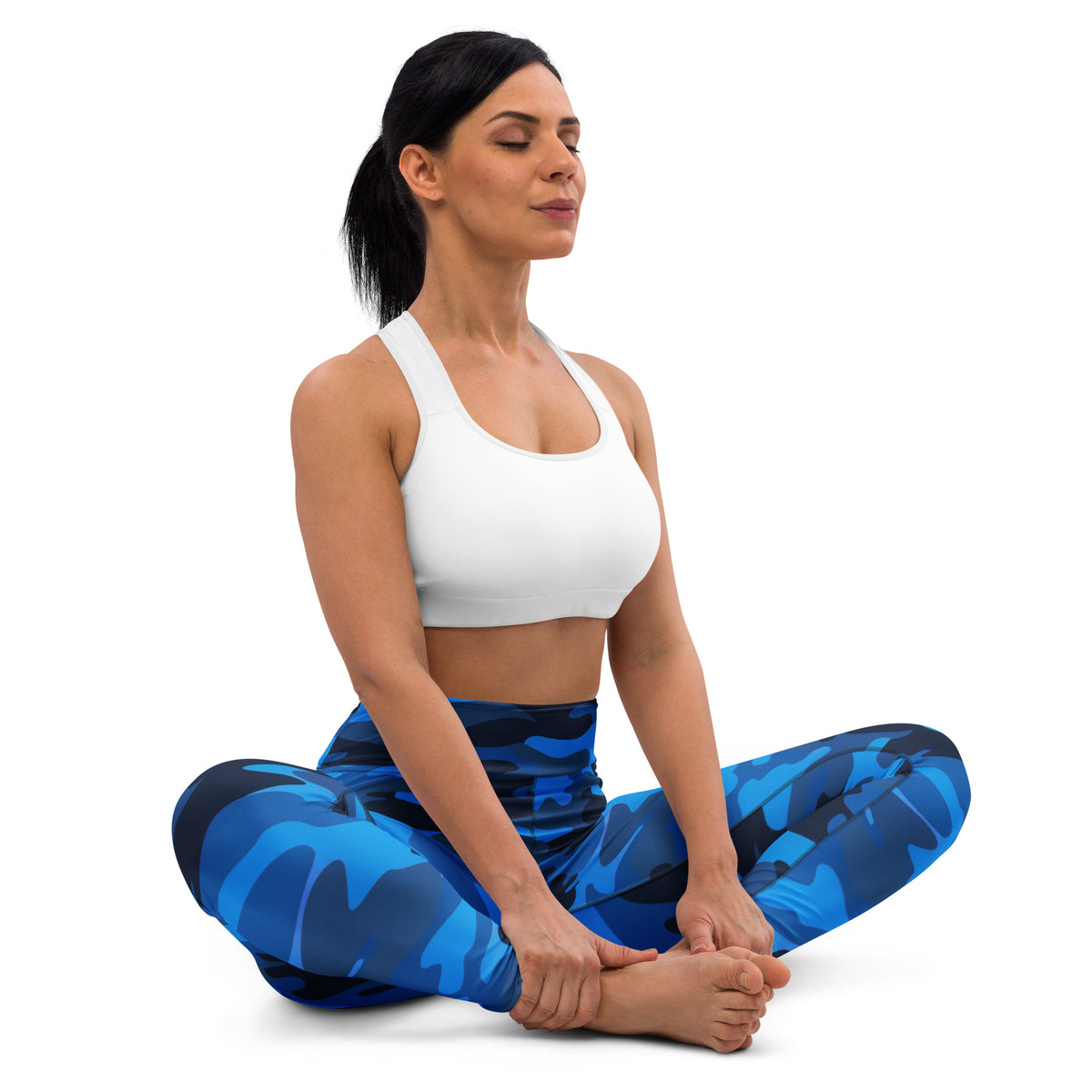 Women's Blue Camouflage Buttery Soft Yoga Leggings - Quick Drying, High Waisted Comfort