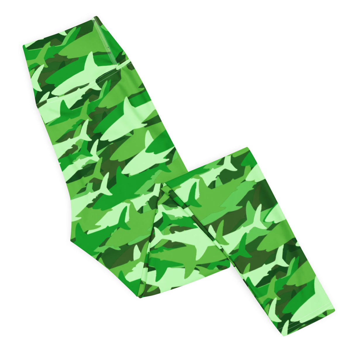 Women's Green Shark Camouflage Buttery Soft Yoga Leggings - Quick Drying, High Waisted Comfort