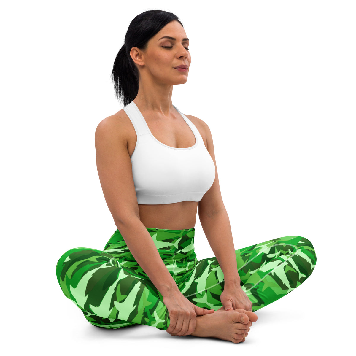 Women's Green Shark Camouflage Buttery Soft Yoga Leggings - Quick Drying, High Waisted Comfort