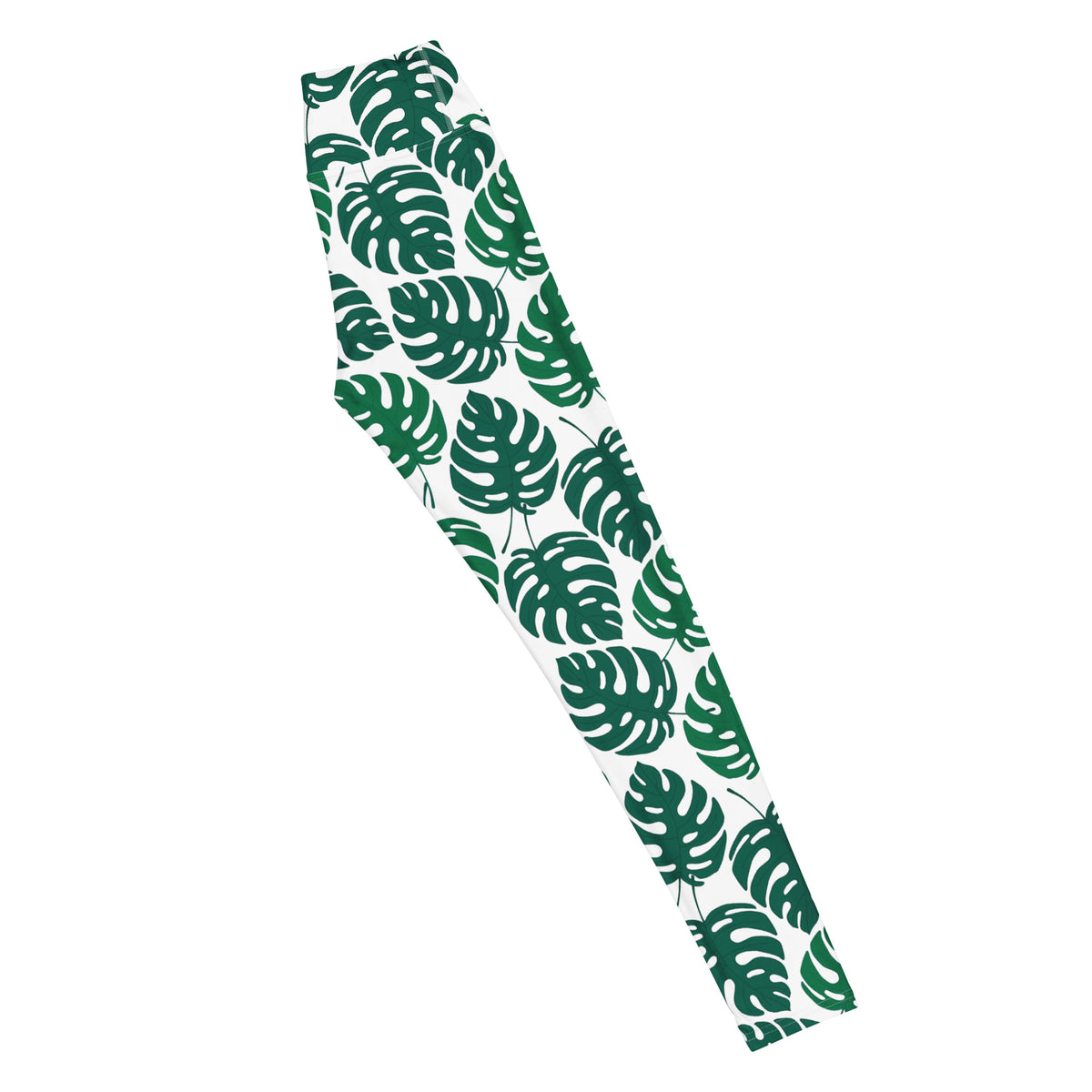 Women's Green Monstera Leaf Buttery Soft Yoga Leggings - Quick Drying, High Waisted Comfort