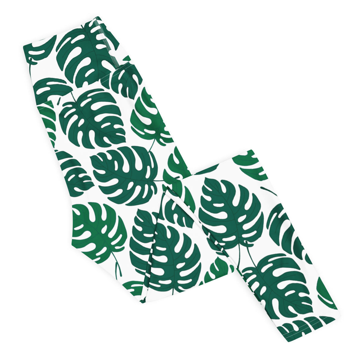 Women's Green Monstera Leaf Buttery Soft Yoga Leggings - Quick Drying, High Waisted Comfort