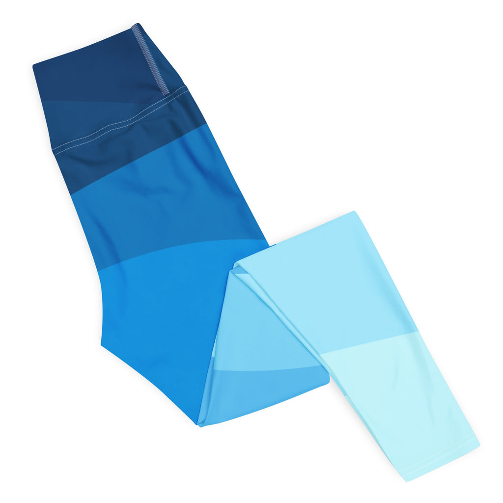 Women's Blue Ombre Ocean Waves Buttery Soft Yoga Leggings - Quick Drying, High Waisted Comfort