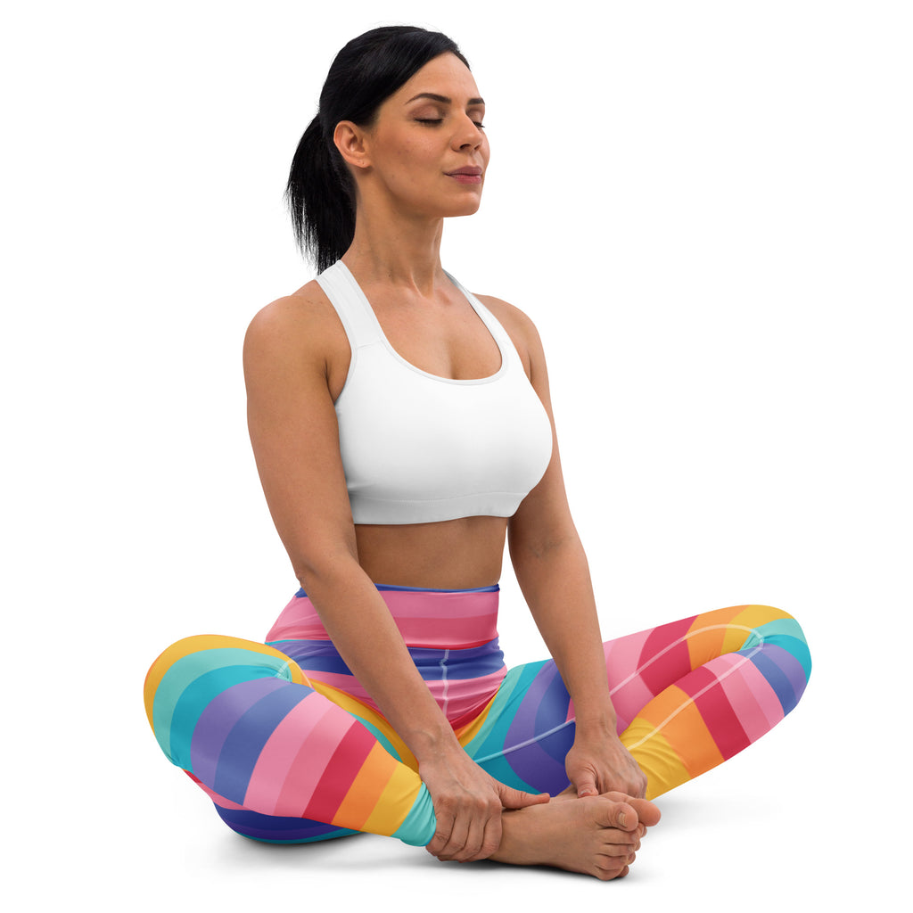 Women's Bright Striped Rainbow Buttery Soft Yoga Leggings - Quick Drying, High Waisted Comfort