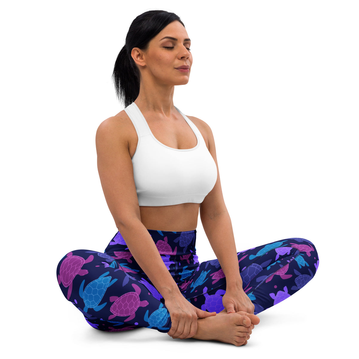 Women's Purple Sea Turtle Buttery Soft Yoga Leggings - Quick Drying, High Waisted Comfort