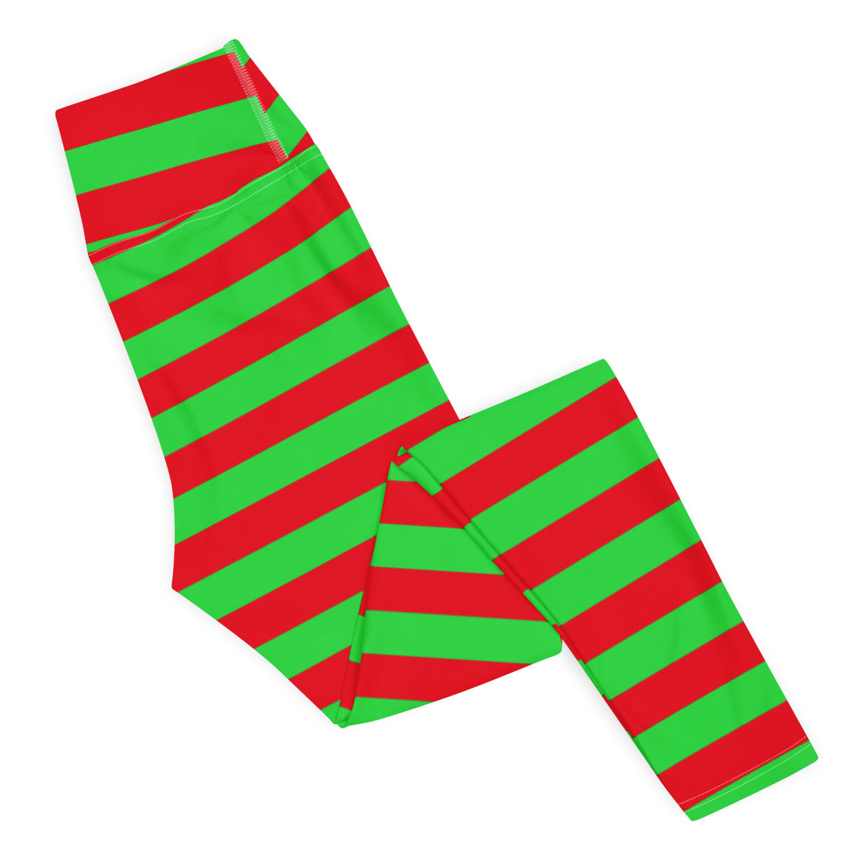 Women's Red & Green Striped Christmas Buttery Soft Yoga Leggings - Quick Drying, High Waisted Comfort