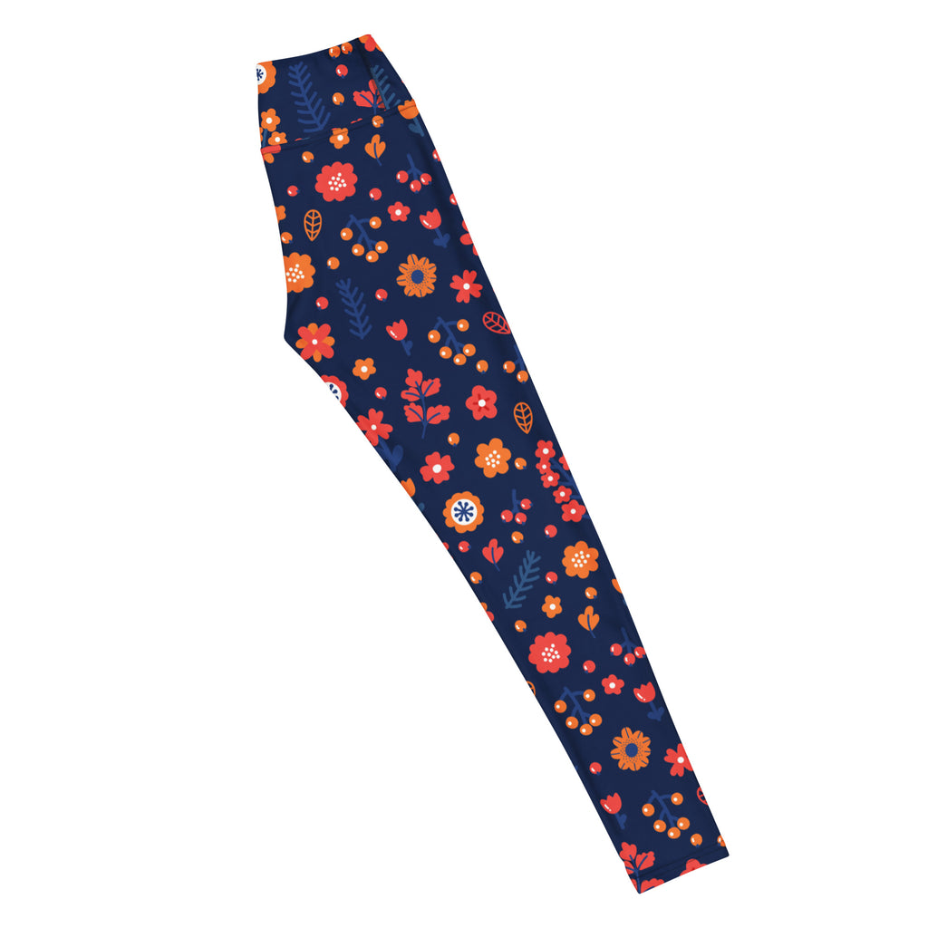 Women's Navy Floral Buttery Soft Yoga Leggings - Quick Drying, High Waisted Comfort