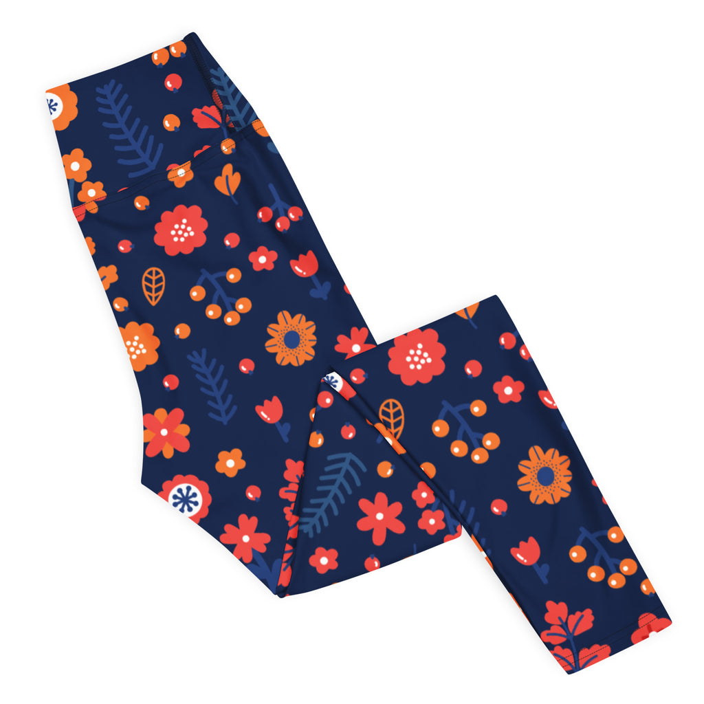 Women's Navy Floral Buttery Soft Yoga Leggings - Quick Drying, High Waisted Comfort