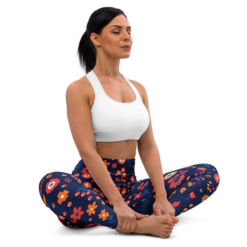 Women's Navy Floral Buttery Soft Yoga Leggings - Quick Drying, High Waisted Comfort