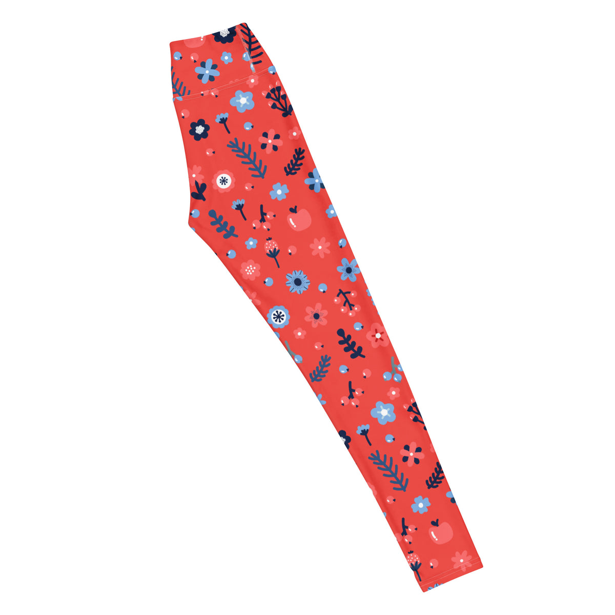 Women's Red Floral Buttery Soft Yoga Leggings - Quick Drying, High Waisted Comfort