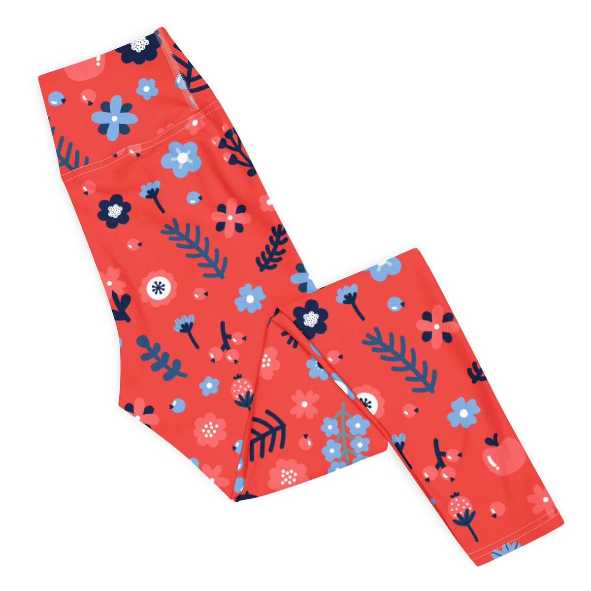 Women's Red Floral Buttery Soft Yoga Leggings - Quick Drying, High Waisted Comfort